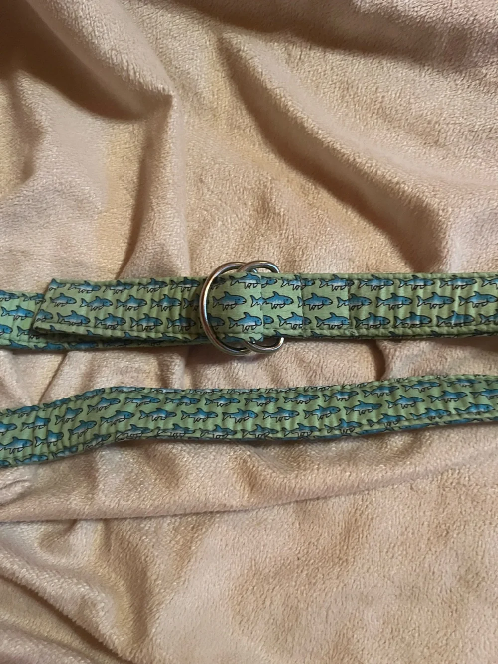 Vineyard Vines Green Belt with Blue Shark Print 34”